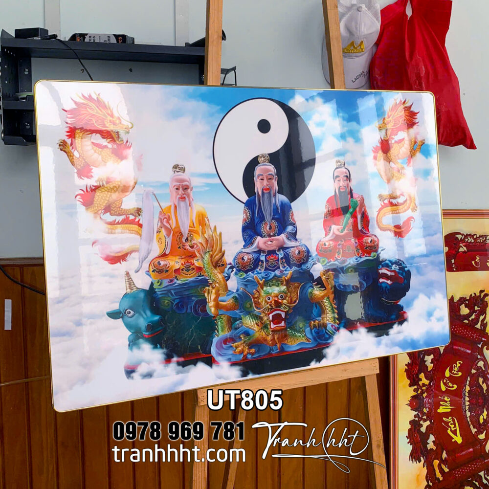 Tranh bàn thờ Tam Thanh Đạo Tổ tôn kính, Tranh Phòng Thờ trang trí, tranh tủ thờ Gia Tiên tráng gương treo tường UT805