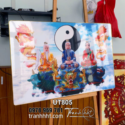 Tranh bàn thờ Tam Thanh Đạo Tổ tôn kính, Tranh Phòng Thờ trang trí, tranh tủ thờ Gia Tiên tráng gương treo tường UT805