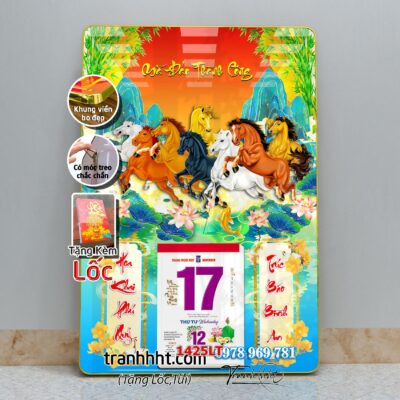 Lịch mã đáo thành công tráng gương laminate treo tường đốc lịch ngựa bát mã tết treo tường 1425LT