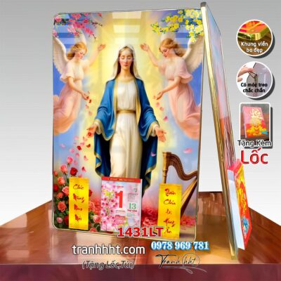 Tranh lịch tết công giáo chúa giê su đức mẹ maria gia đình thánh gia laminate tráng gương treo tường 1431LT