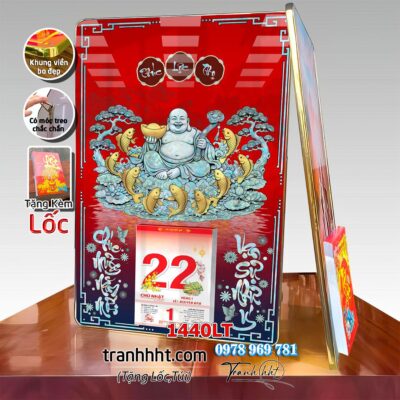 Lịch tài lộc thần tài di lặc kim tiền phúc lộc thọ mai đào tết lịch tráng gương laminate năm mới treo tường 1440LT
