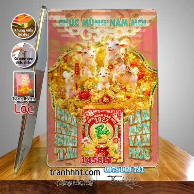 Lịch con dê vàng Đinh Mùi Tam Dương Khai Thái 2027, Lịch Bloc treo tường, Khung tranh Lịch Tết Tài Lộc Thần Tài Di Lặc 1458LT