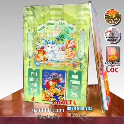 Lịch con dê vàng Đinh Mùi Tam Dương Khai Thái 2027, Lịch Bloc treo tường, Khung tranh Lịch Tết Tài Lộc Thần Tài Di Lặc 1460LT