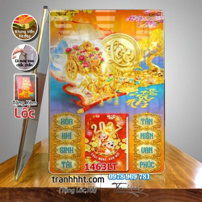 Lịch con dê vàng Đinh Mùi Tam Dương Khai Thái 2027, Lịch Bloc treo tường, Khung tranh Lịch Tết Tài Lộc Thần Tài Di Lặc 1463LT