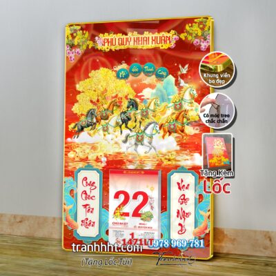 Lịch mã đáo thành công tráng gương laminate treo tường đốc lịch ngựa bát mã tết treo tường 1471LT
