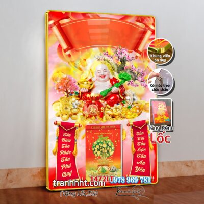 Lịch tài lộc thần tài di lặc kim tiền phúc lộc thọ mai đào tết lịch tráng gương laminate năm mới treo tường 1472LT