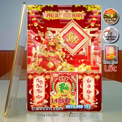 Lịch con dê vàng Đinh Mùi Tam Dương Khai Thái 2027, Lịch Bloc treo tường, Khung tranh Lịch Tết Tài Lộc Thần Tài Di Lặc 1475LT