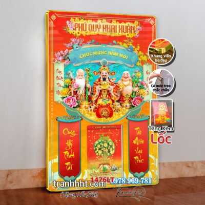 Lịch tài lộc thần tài di lặc kim tiền phúc lộc thọ mai đào tết lịch tráng gương laminate năm mới treo tường 1476LT