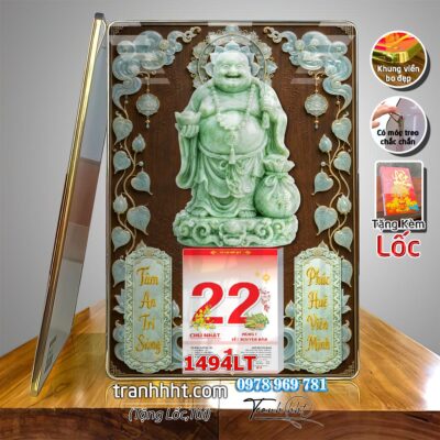Lịch tài lộc thần tài di lặc kim tiền phúc lộc thọ mai đào tết lịch tráng gương laminate năm mới treo tường 1494LT