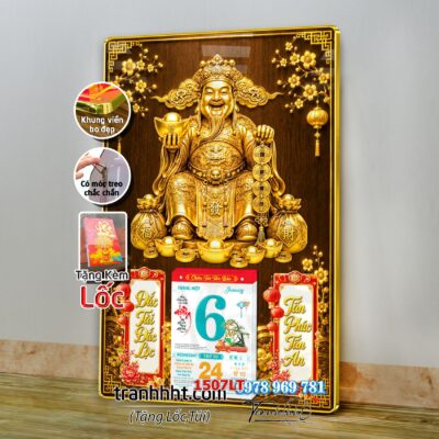 Lịch tài lộc thần tài di lặc kim tiền phúc lộc thọ mai đào tết lịch tráng gương laminate năm mới treo tường 1507LT