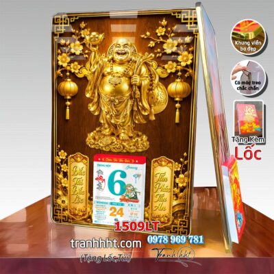 Lịch tài lộc thần tài di lặc kim tiền phúc lộc thọ mai đào tết lịch tráng gương laminate năm mới treo tường 1509LT