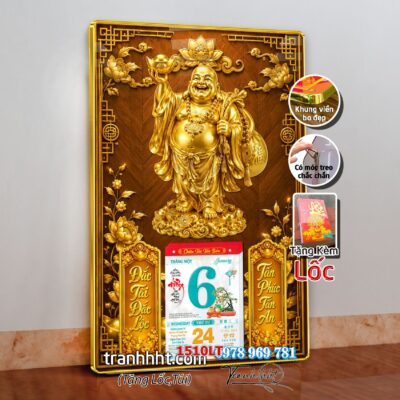 Lịch tài lộc thần tài di lặc kim tiền phúc lộc thọ mai đào tết lịch tráng gương laminate năm mới treo tường 1510LT