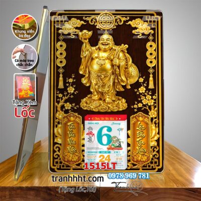 Lịch tài lộc thần tài di lặc kim tiền phúc lộc thọ mai đào tết lịch tráng gương laminate năm mới treo tường 1515LT