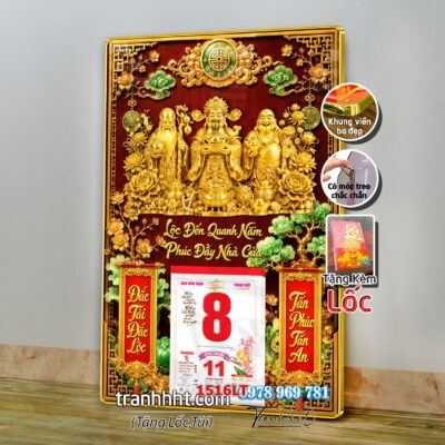 Lịch tài lộc thần tài di lặc kim tiền phúc lộc thọ mai đào tết lịch tráng gương laminate năm mới treo tường 1516LT