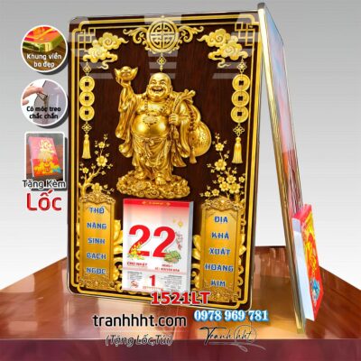 Lịch tài lộc thần tài di lặc kim tiền phúc lộc thọ mai đào tết lịch tráng gương laminate năm mới treo tường 1521LT