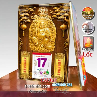 Lịch tài lộc thần tài di lặc kim tiền phúc lộc thọ mai đào tết lịch tráng gương laminate năm mới treo tường 1523LT