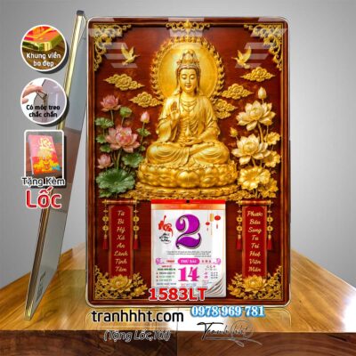 Lịch Tết Phật giáo treo tường, Lịch quan âm bồ tát tây phương tam thánh treo tường 1583LT