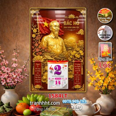Lịch bác Hồ tráng gương laminate, Tranh Lịch bloc bác hồ bác giáp bác trọng treo tường 1584LT