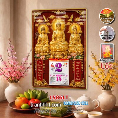 Lịch Tết Phật giáo treo tường, Lịch quan âm bồ tát tây phương tam thánh treo tường 1586LT