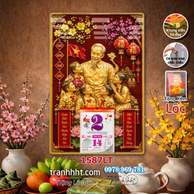 Lịch bác Hồ tráng gương laminate, Tranh Lịch bloc bác hồ bác giáp bác trọng treo tường 1587LT
