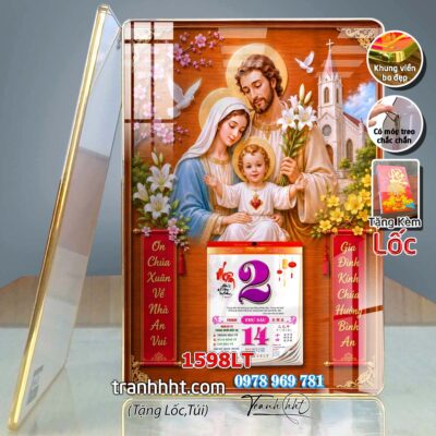 Tranh lịch tết công giáo chúa giê su đức mẹ maria gia đình thánh gia laminate tráng gương treo tường 1598LT