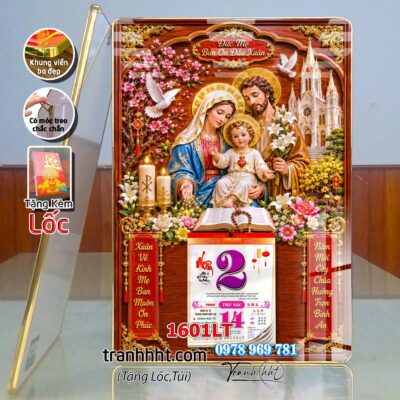 Tranh lịch tết công giáo chúa giê su đức mẹ maria gia đình thánh gia laminate tráng gương treo tường 1601LT