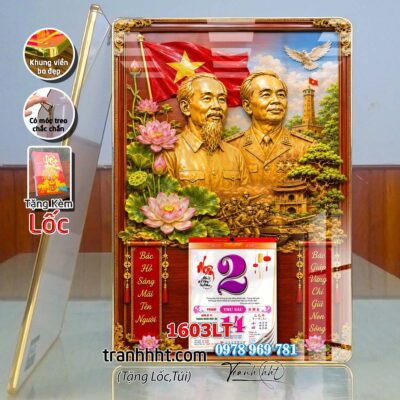 Lịch bác Hồ tráng gương laminate, Tranh Lịch bloc bác hồ bác giáp bác trọng treo tường 1603LT