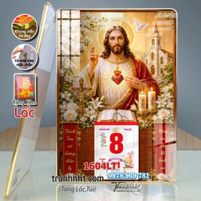 Tranh lịch tết công giáo chúa giê su đức mẹ maria gia đình thánh gia laminate tráng gương treo tường 1604LT