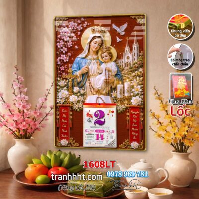 Tranh lịch tết công giáo chúa giê su đức mẹ maria gia đình thánh gia laminate tráng gương treo tường 1608LT