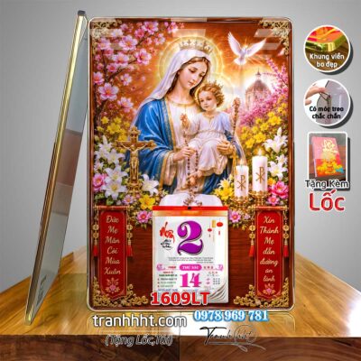 Tranh lịch tết công giáo chúa giê su đức mẹ maria gia đình thánh gia laminate tráng gương treo tường 1609LT