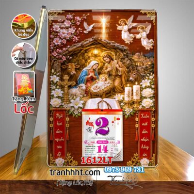 Tranh lịch tết công giáo chúa giê su đức mẹ maria gia đình thánh gia laminate tráng gương treo tường 1612LT