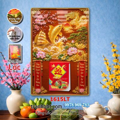 Lịch thuận buồm xuôi gió phú quý phong thủy treo tường lịch tết thuyền vàng laminate tráng gương treo tường 1615LT