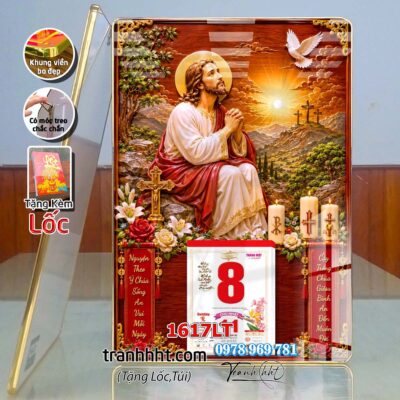 Tranh lịch tết công giáo chúa giê su đức mẹ maria gia đình thánh gia laminate tráng gương treo tường 1617LT