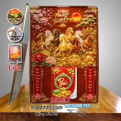 Lịch mã đáo thành công tráng gương laminate treo tường đốc lịch ngựa bát mã tết treo tường 1618LT