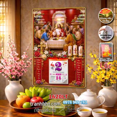 Tranh lịch tết công giáo chúa giê su đức mẹ maria gia đình thánh gia laminate tráng gương treo tường 1620LT