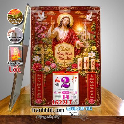 Tranh lịch tết công giáo chúa giê su đức mẹ maria gia đình thánh gia laminate tráng gương treo tường 1622LT