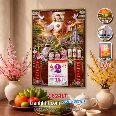 Tranh lịch tết công giáo chúa giê su đức mẹ maria gia đình thánh gia laminate tráng gương treo tường 1624LT