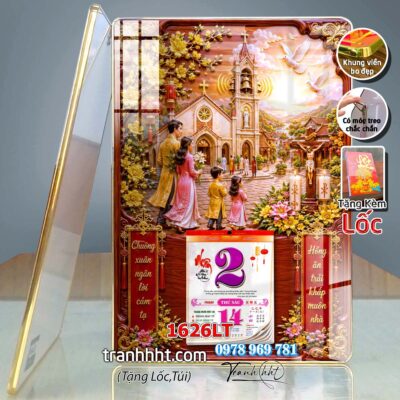 Tranh lịch tết công giáo chúa giê su đức mẹ maria gia đình thánh gia laminate tráng gương treo tường 1626LT
