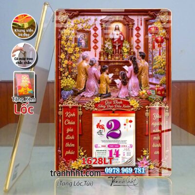 Tranh lịch tết công giáo chúa giê su đức mẹ maria gia đình thánh gia laminate tráng gương treo tường 1628LT