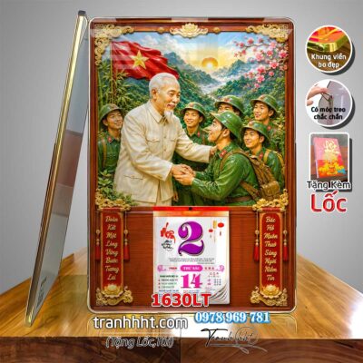 Lịch bác Hồ tráng gương laminate, Tranh Lịch bloc bác hồ bác giáp bác trọng treo tường 1630LT