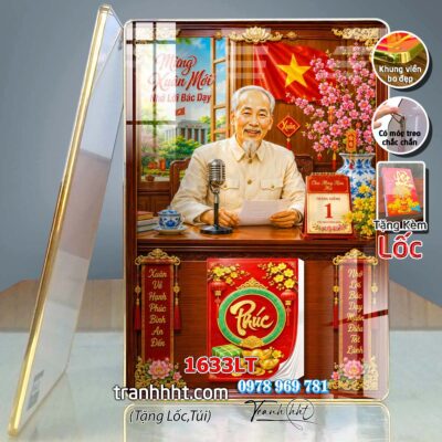 Lịch bác Hồ tráng gương laminate, Tranh Lịch bloc bác hồ bác giáp bác trọng treo tường 1633LT