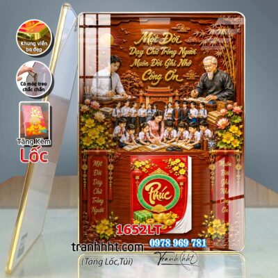 Lịch Tết tri ân cha mẹ thầy cô giáo Lịch thư pháp chữ Lộc chữ Đức chữ Nhẫn tráng gương 1652LT