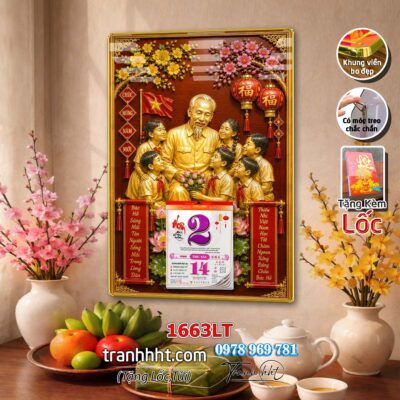 Lịch bác Hồ tráng gương laminate, Tranh Lịch bloc bác hồ bác giáp bác trọng treo tường 1663LT