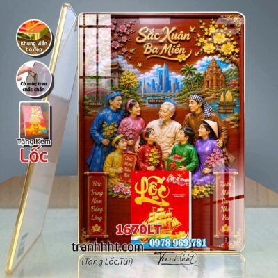 Lịch bác Hồ tráng gương laminate, Tranh Lịch bloc bác hồ bác giáp bác trọng treo tường 1670LT