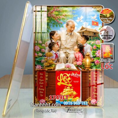 Lịch bác Hồ tráng gương laminate, Tranh Lịch bloc bác hồ bác giáp bác trọng treo tường 1749LT
