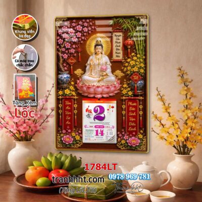 Lịch Tết Phật giáo treo tường, Lịch quan âm bồ tát tây phương tam thánh treo tường 1784LT