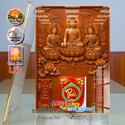Lịch Tết Phật giáo treo tường, Lịch quan âm bồ tát tây phương tam thánh treo tường 1851LT
