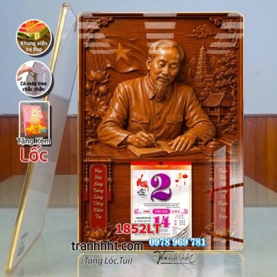 Lịch bác Hồ tráng gương laminate, Tranh Lịch bloc bác hồ bác giáp bác trọng treo tường 1852LT