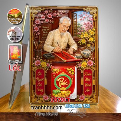 Lịch bác Hồ tráng gương laminate, Tranh Lịch bloc bác hồ bác giáp bác trọng treo tường 1879LT