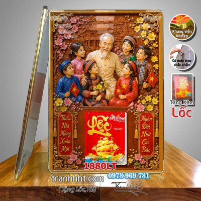 Lịch bác Hồ tráng gương laminate, Tranh Lịch bloc bác hồ bác giáp bác trọng treo tường 1880LT